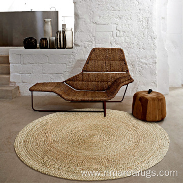 Natural fiber braided straw indoor outdoor round rug